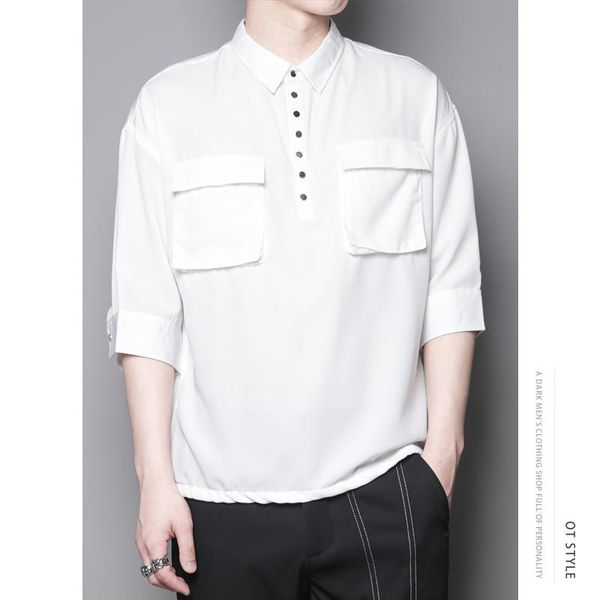 

japanese art shirt youth simple ins jacket men's korean version of loose handsome white half-sleeve shirt trend, White;black