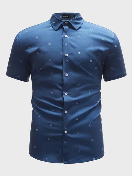 

men collared graphic print shirt 18pk#, White;black