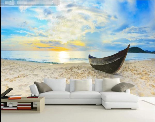 

custom murals 3d p wallpaper blue sky beach boat home decor living room 3d wall murals wallpaper for walls 3 d on the wall