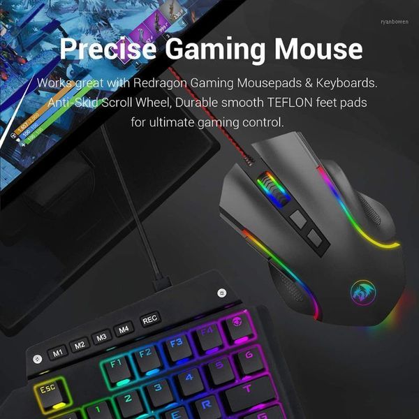 

mice 8 buttons adjustable gaming mouse usb wired 5 gears 7200 dpi redragon m602a-rgb for office caring computer supplies1