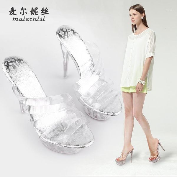 

boots sweet2021 fashion transparent super high sandals fishmouth thin heel women's shoes1, Black