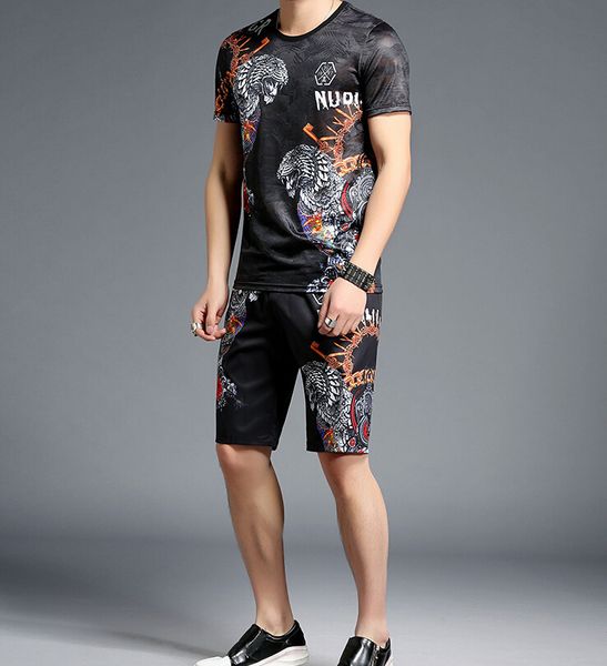 

summer plus 2020 size torno no neck knee-length men combined tracksuit 9r47, Gray