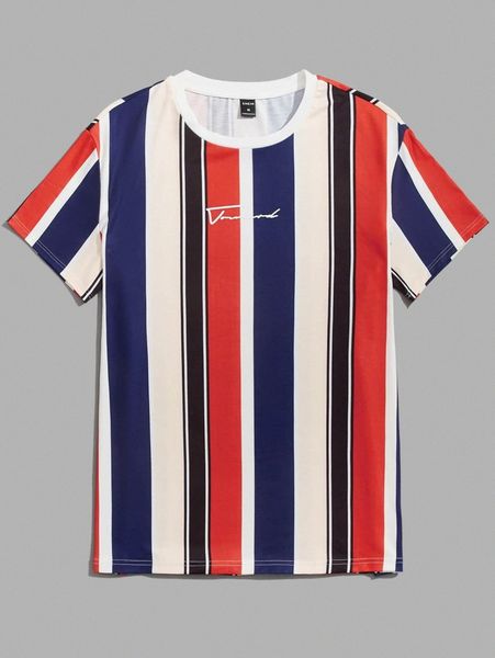 

men block striped and letter graphic tee n3ay#, White;black