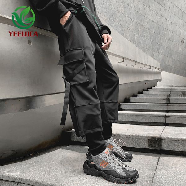 

2020 fall solid color cargo pants for men women harajuku oversized loose jogger sweatpants large pockets trousers pants c1118, Black