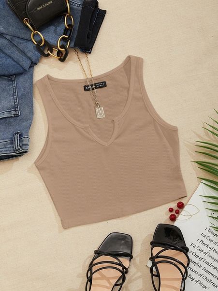 

notch neck rib-knit tank g8vm#, White