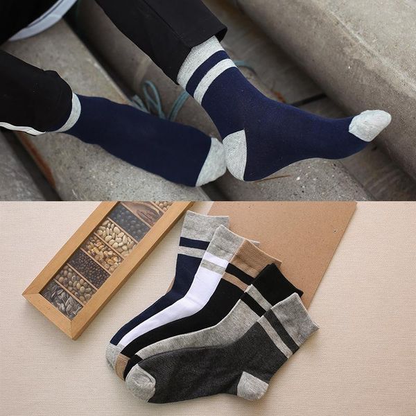 

autumn and winter new men's cotton socks casual stripes fight color men socks 5pair/lot autumn and wmtrcv xhlove, Black