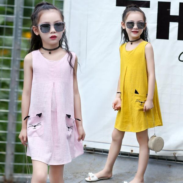

girls clothing summer girl dress sleeveless children kids cherry dress round neck cotton girls vest children clothes1, Red;yellow