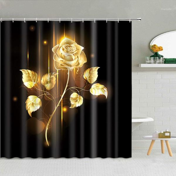 

shower curtains flowers animals gold rose oil painting giraffe elephant flamingo waterproof bathroom bathtub decor cloth curtain1