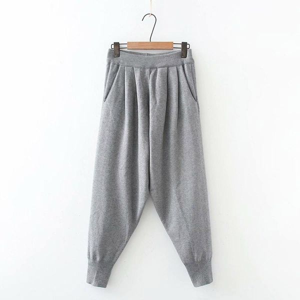 

cthink good quality winter loose knitted cross pants women fashion casual elastic waist trousers for woman fall women's pant, Black;white
