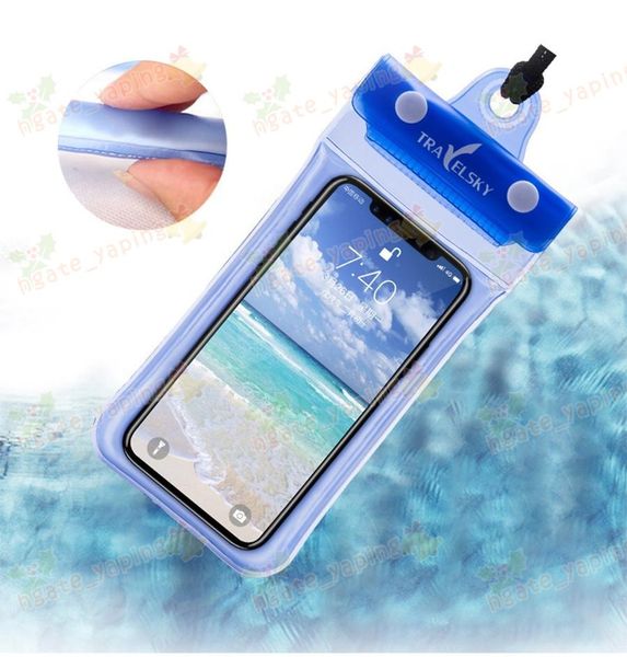 

swimming universal 6inch 5inch mobile phone waterproof pouch case clear pvc sealed underwater cell phone protect bags with strap dh1132