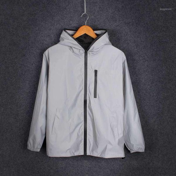 

men's jackets long sleeve reflective jacket 2021 men women harajuku windbreaker hooded hip-hop streetwear night shiny zipper coats1, Black;brown