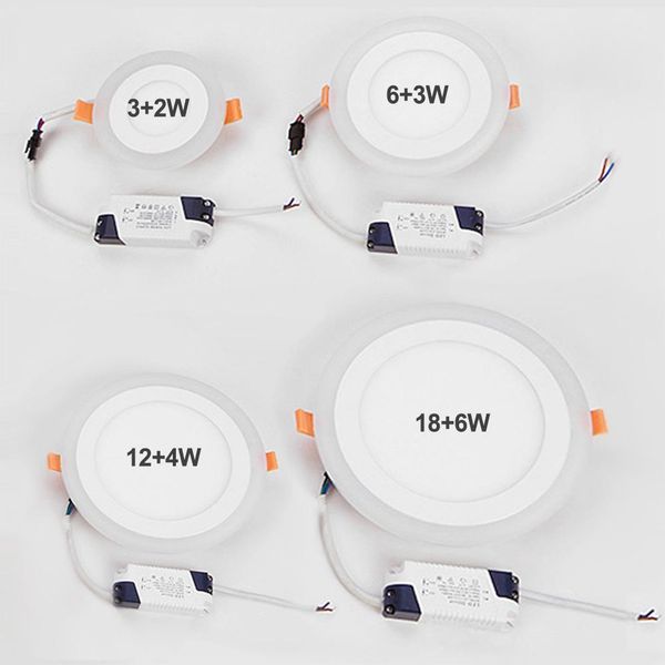 

двойной цвет панели сида 5w 9w 16w 24w круглая площадь светодиодной потолочного светильника ac110v 220v крытого встраиваемого светильник кпт