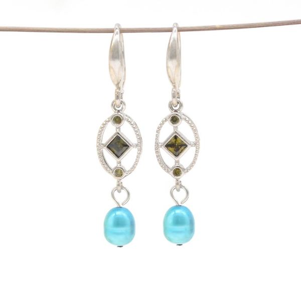 

Teal Blue Rice Pearl Drop Earrings Stainless Steel Oval Accessory Pearl Gift Earrings Wholesale 5 Pairs/lot PE004, Silver