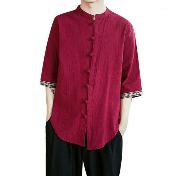 

spring summer men polyester blouse chinese wind casual flax cotton and linen clothes short-sleeved stand collar 05201, White;black