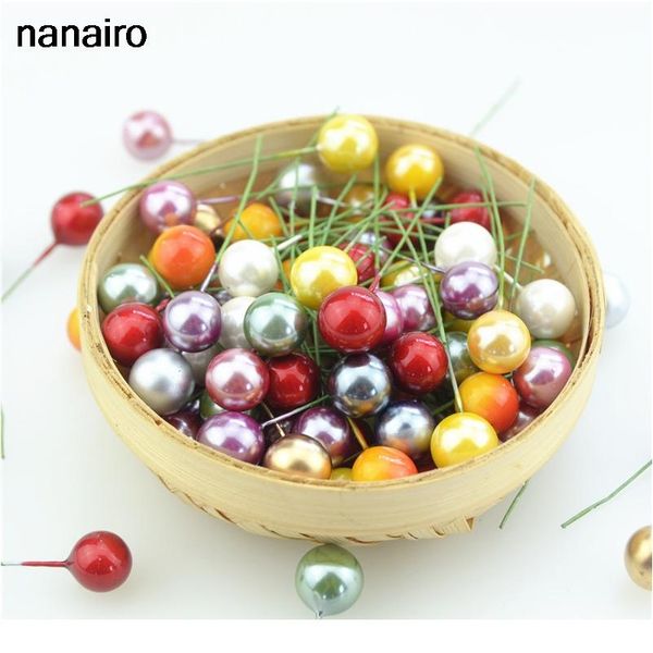

100pcs super pearl plastic stamens artificial flower small berries cherry for wedding christmas cake box wreaths de bbywku