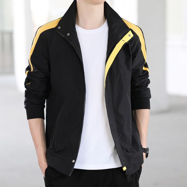 

patchwork color jacket fashion causal slim fit jackets men's lapel spring autumn coat male size 4xl streetwear kg-202, Black;brown