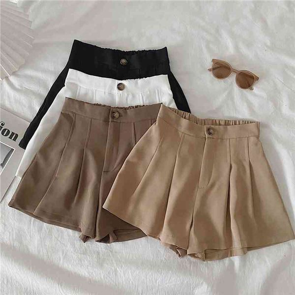 

elegant women solid suits shorts spring summer fashion loose elastic waist female wide leg pleated shorts, White;black