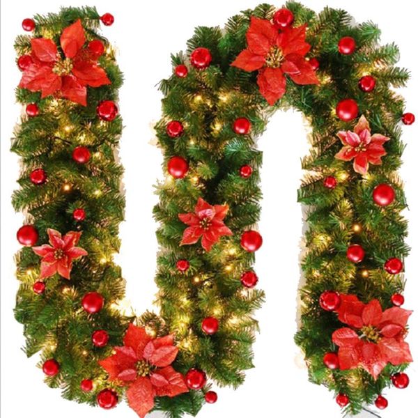 

9ft/2.7m christmas garland xmas imperial pine fireplace wreath ornaments with/without led lights