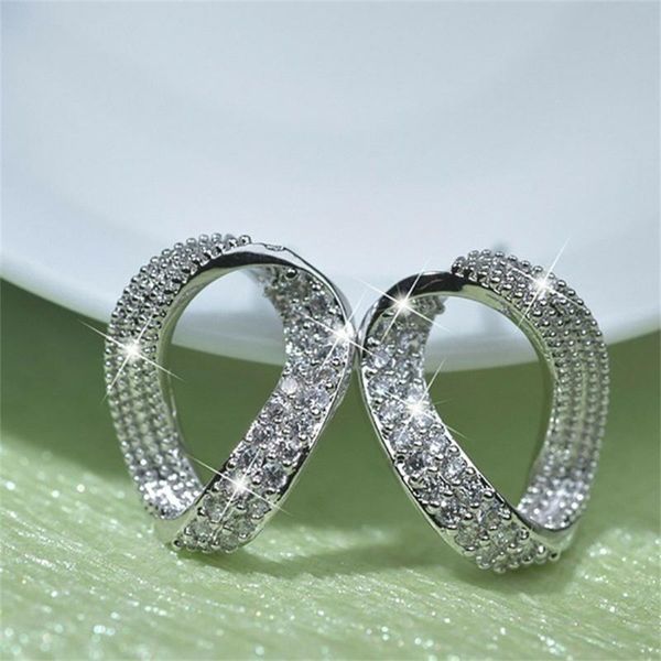 

stud women earrings couple wedding silver plated cubic zirconia fashion geometric jewelry give girl birthday gift, Golden;silver