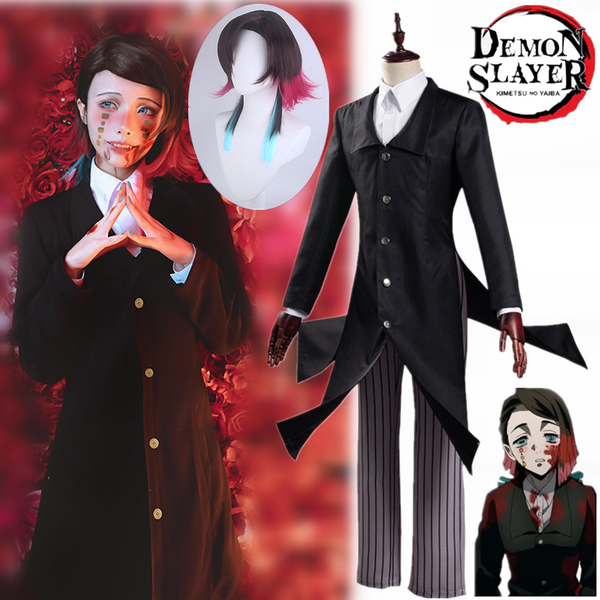 

anime costumes anime demon slayer enmu dream cosplay costume kimetsu no yaiba wig black uniform coat shirt pants custom dress made any size