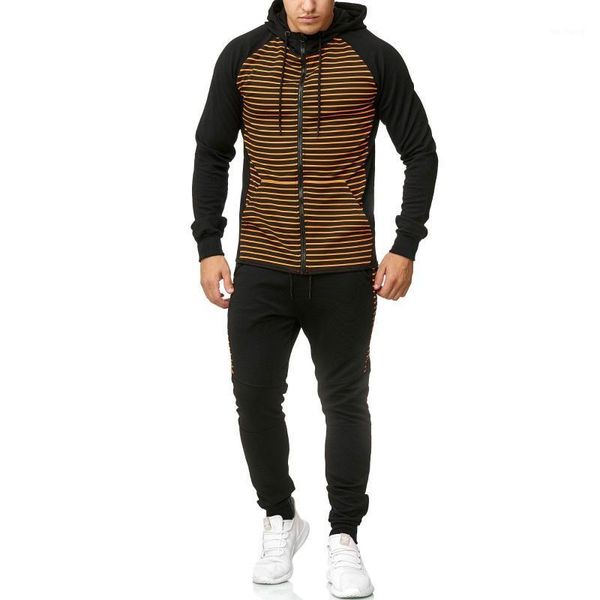 

men sweat suit hoodie men's casual sports suit stripe printing fashion color two-piece set1, Gray
