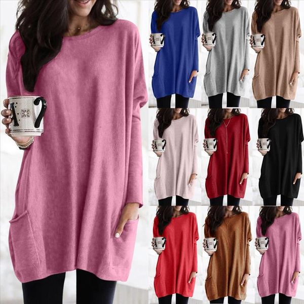 

women blouses and plus size 5xl pocket solid long sleeve sweatshirt loose long pullover blouse 9 colors yl5, White
