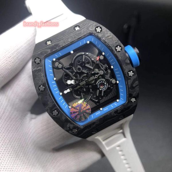 

men&#39s watch black carbon fiber case watches hollow face watch rubber strap automatic mechanical wristwatch, Slivery;brown