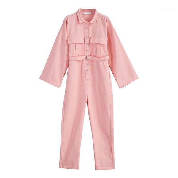 

women's jumpsuits & rompers perhaps u pink denim jeans turn down collar long sleeve jumpsuit sash casual high street women j00361, Black;white