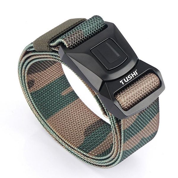

tactical belt rust-proof hard metal buckle combat belt elastic real nylon outdoor army training, Black;gray