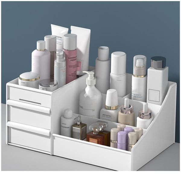 

макияж организатор для косметической большой емкости косметическое хранение ящик для хранения организатор настольные ювелирные изделия ногте, Golden;white