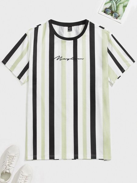 

men embroidery letter striped colorblock tee 47um#, White;black