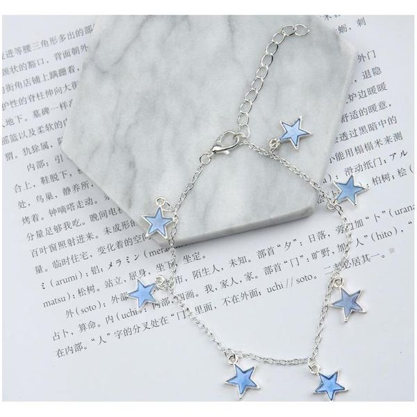 

lights europe and the united states ladies beach wind blue five - pointed star tassel anklet luminous stars sqchit homes2007, Red;blue