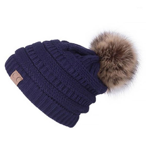

thick warm beanie plush ball cute casual knitted cap1, Blue;gray