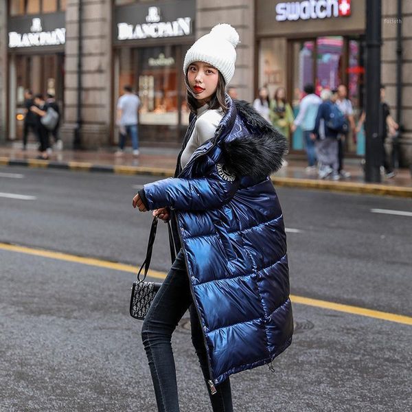 

new women long coat parkas female glossy winter warm thicken faux fur coats silver down jacket parker jacket coat y1071, Black