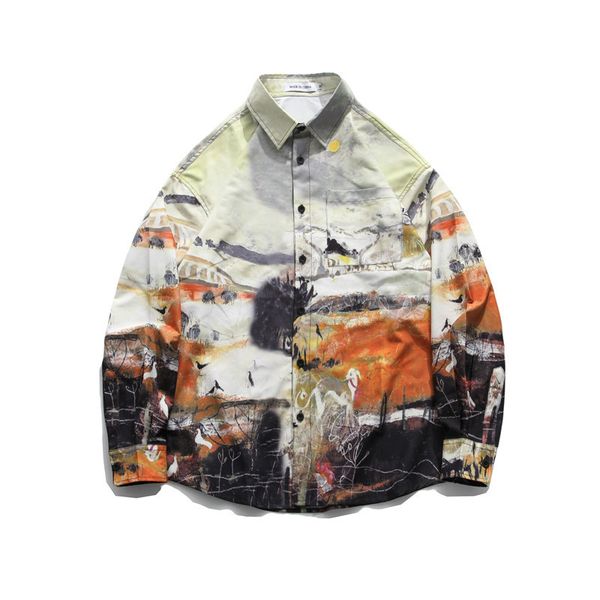 

2021 new male hip-hop fashion national trends manga shirt long-sleeve double design retro street men's coat autumn cbuo, White