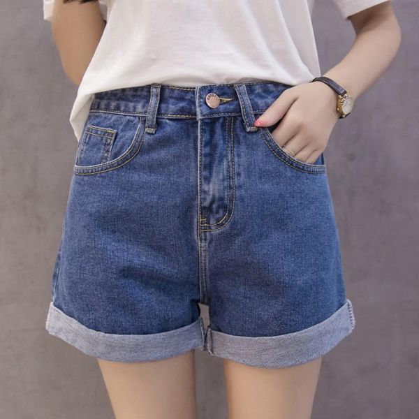 

women's jeans miikln denim shorts 80% cotton summer women short 2021 high waist female fashion design wide leg jean, Blue