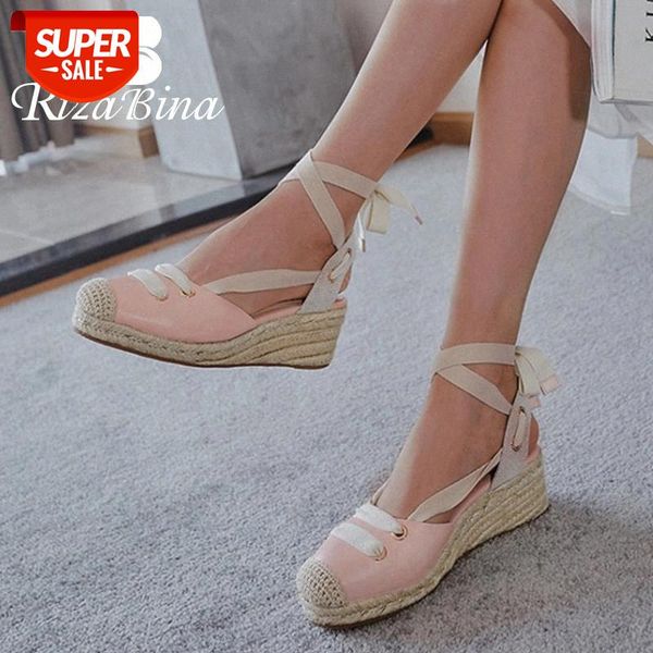 

rizabina genuine leather woman wedges sandals fashion corss strap summer shoes woman platform casual daily footwear size 34-39 #ms7f, Black