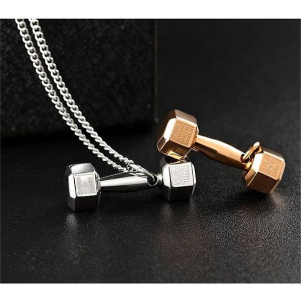 

pendant necklaces fitness dumbbell necklace jewelry gym barbell stainless steel for men women gold / link chain, Silver