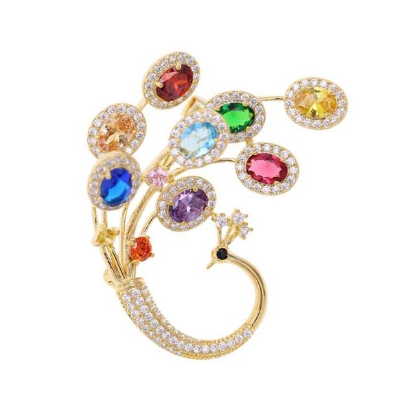 

pins, brooches fashion elegant sparkling multicolors stone animal brooch peacock women's jewelry pin metal for clothes, Gray