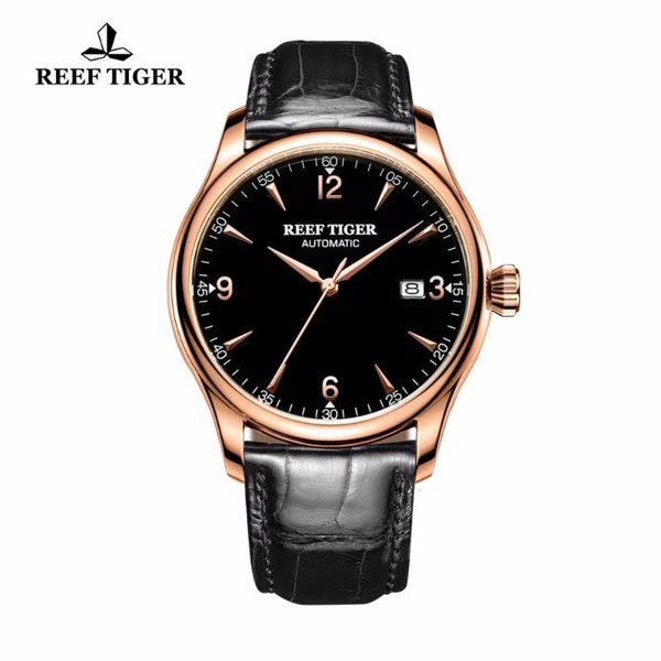 

wristwatches reef tiger/rt business watches for men black leather band rose gold tone wrist rga823g, Slivery;brown