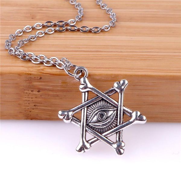 

звезда дэвида кулон ожерелье ювелирные изделия винтажные серебряные цвета подвески гексаграмма среднее глаз ожерелье мужчины женщины 23533 w, Silver