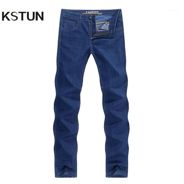 

men's jeans men regular fit thin stretch direct straight blue business causal pants men's trousers washed large size 381