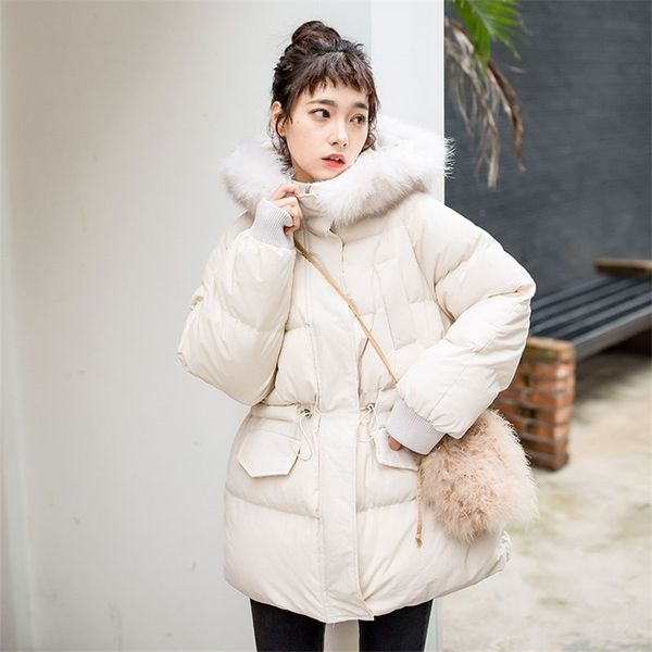

winter cotton jacket female new parka cotton long section large fur collar cotton female korean winter jacket 201214, Black