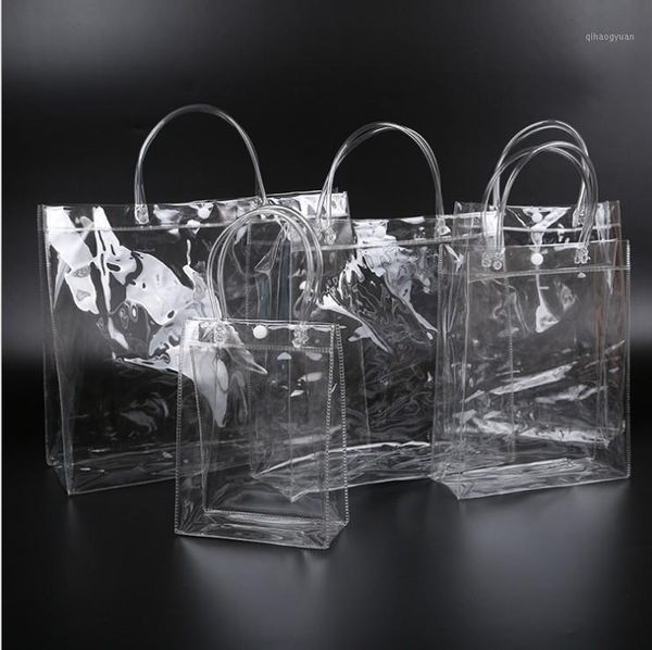 

10 piece new clear tote waterproof bag pvc transparent shopping bag shoulder handbag environmentally travel storage bags1