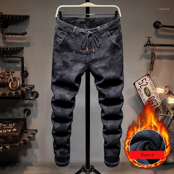 

black pencil pants jeans 2020 new men's winter jeans winter fleece warm smart casual denim pants camouflage trousers 38,31881, Blue