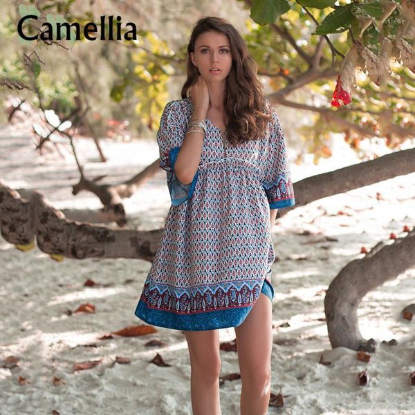 

women v neck summer beach vacation mini dress half sleeve loose bohemian a line dress1, Black;gray