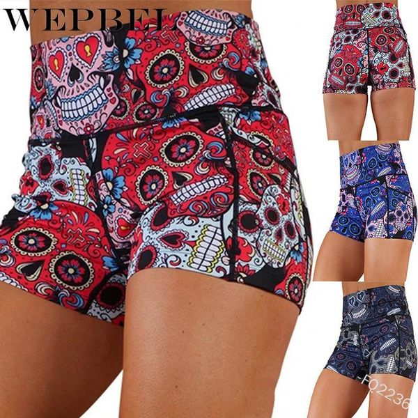 

wepbel women summer skinny shorts leggings skinny short pants casual high waist skull print short1, White;black