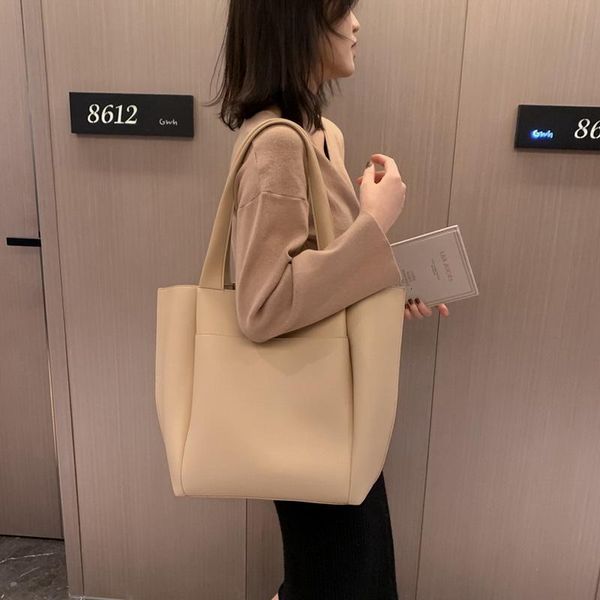 

simple casual tote women leather handbags large capacity shoulder bags white black designer bucket bag female