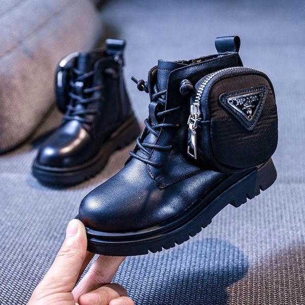 

children shoes martin boots winter new geniune leather shoes boys fashion non-slip side zipper boots girls princess boots y201028, Black;grey