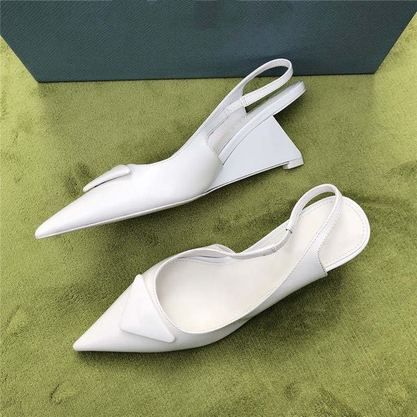 

spring and summer sloping heel triangle new sandal pointed toe shallow women shoes fashion trend high heel sandals, Black